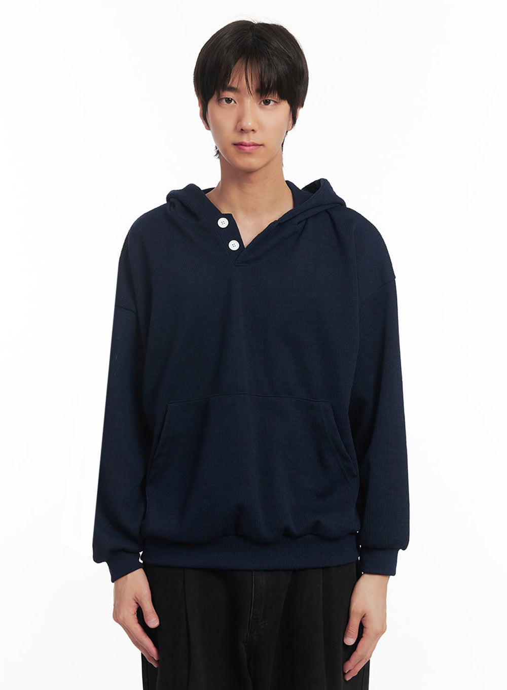 Men's Ribbed Buttoned Hoodie IA511