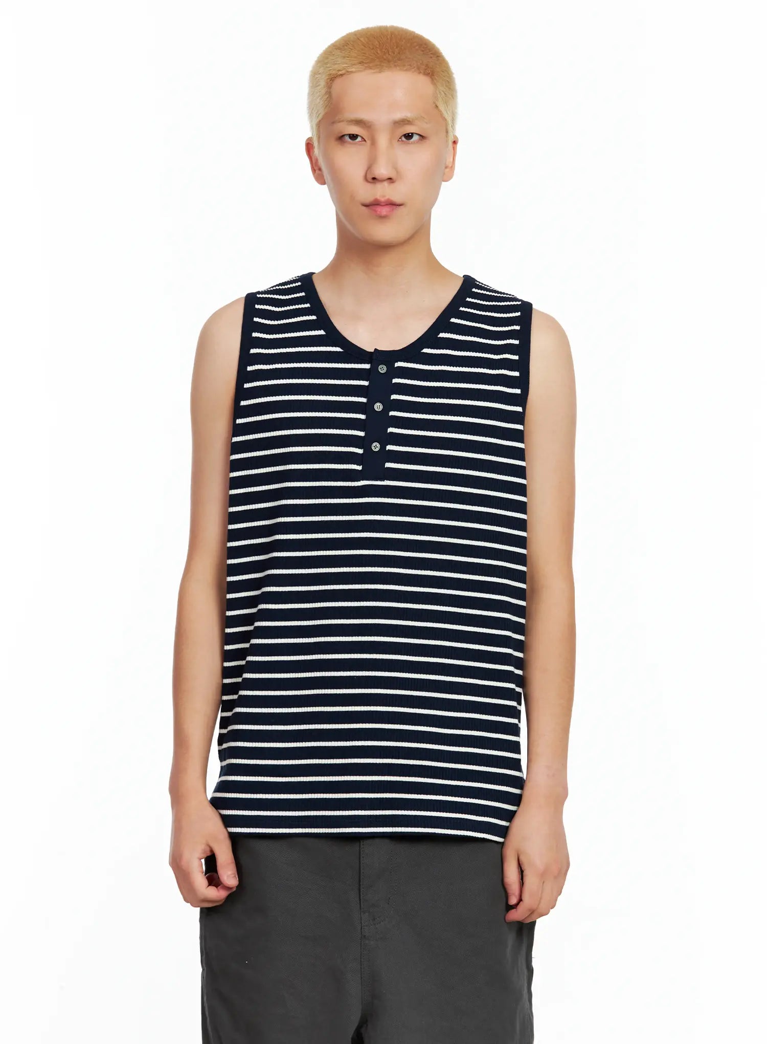 Men's Striped Henley Tank Top IL511