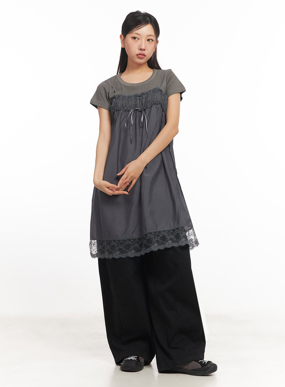 Satin Ribbon Lace Cami Dress IA524