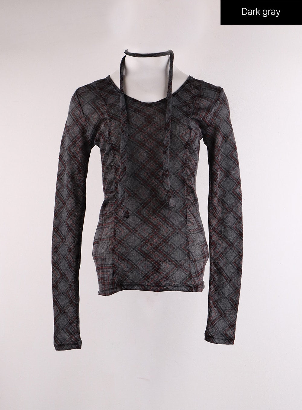 Check U-Neck Tee with Scarf IF402