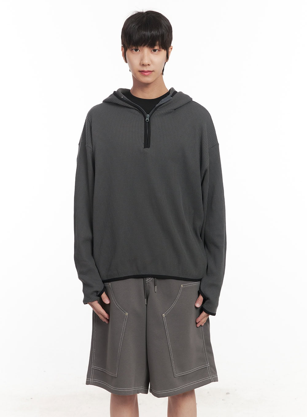 Men's Half-Zip Waffle Knit Hoodie IM519