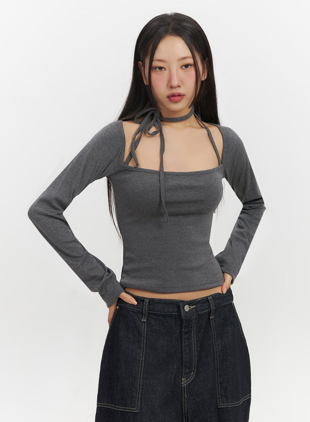 String Off-Shoulder Long-Sleeve Top IF510