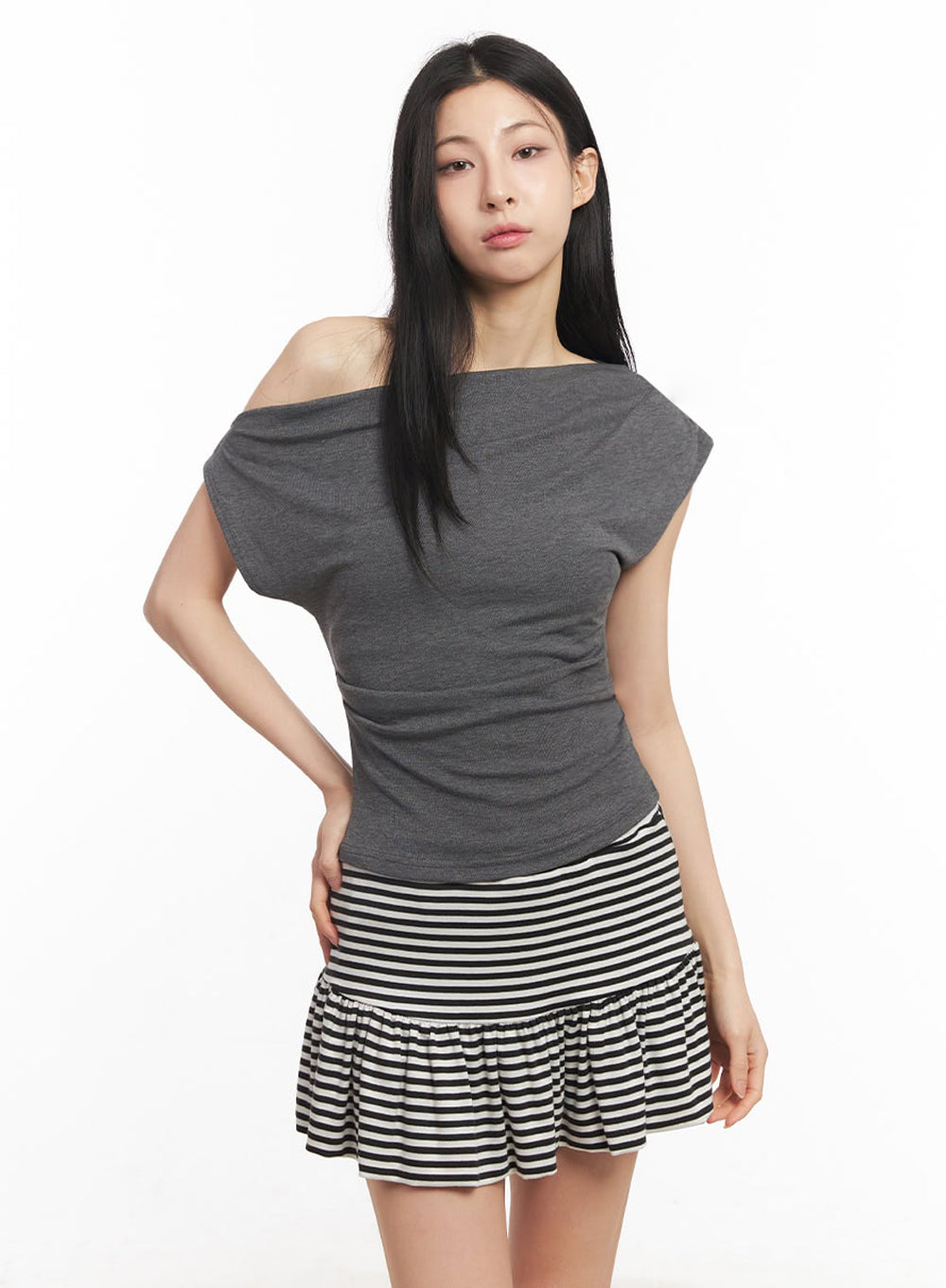 Shirred One-Shoulder Top IY529
