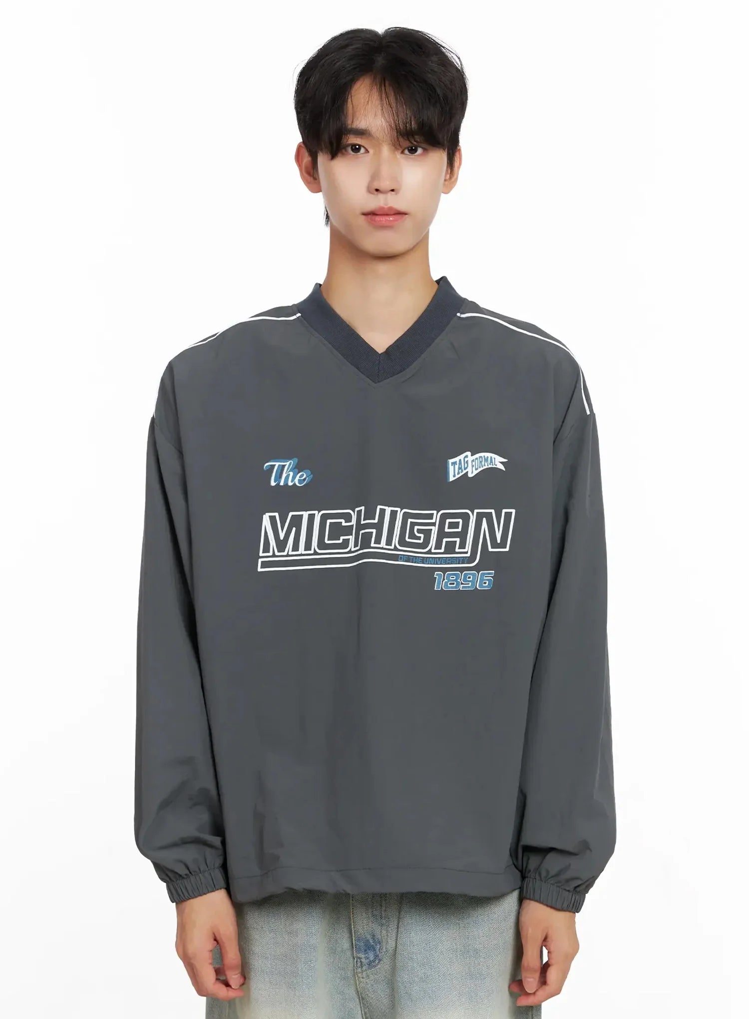 Men's V-Neck Lettering Windbreak Pullover IO517