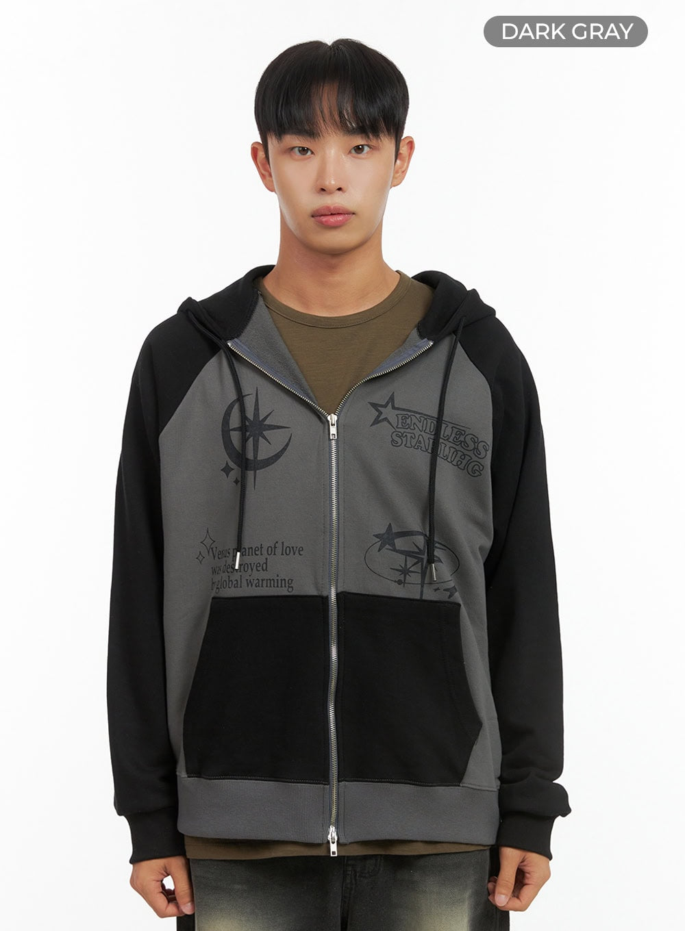 Men's Mixed Color Graphic Zip-Up Cotton Hoodie IS420