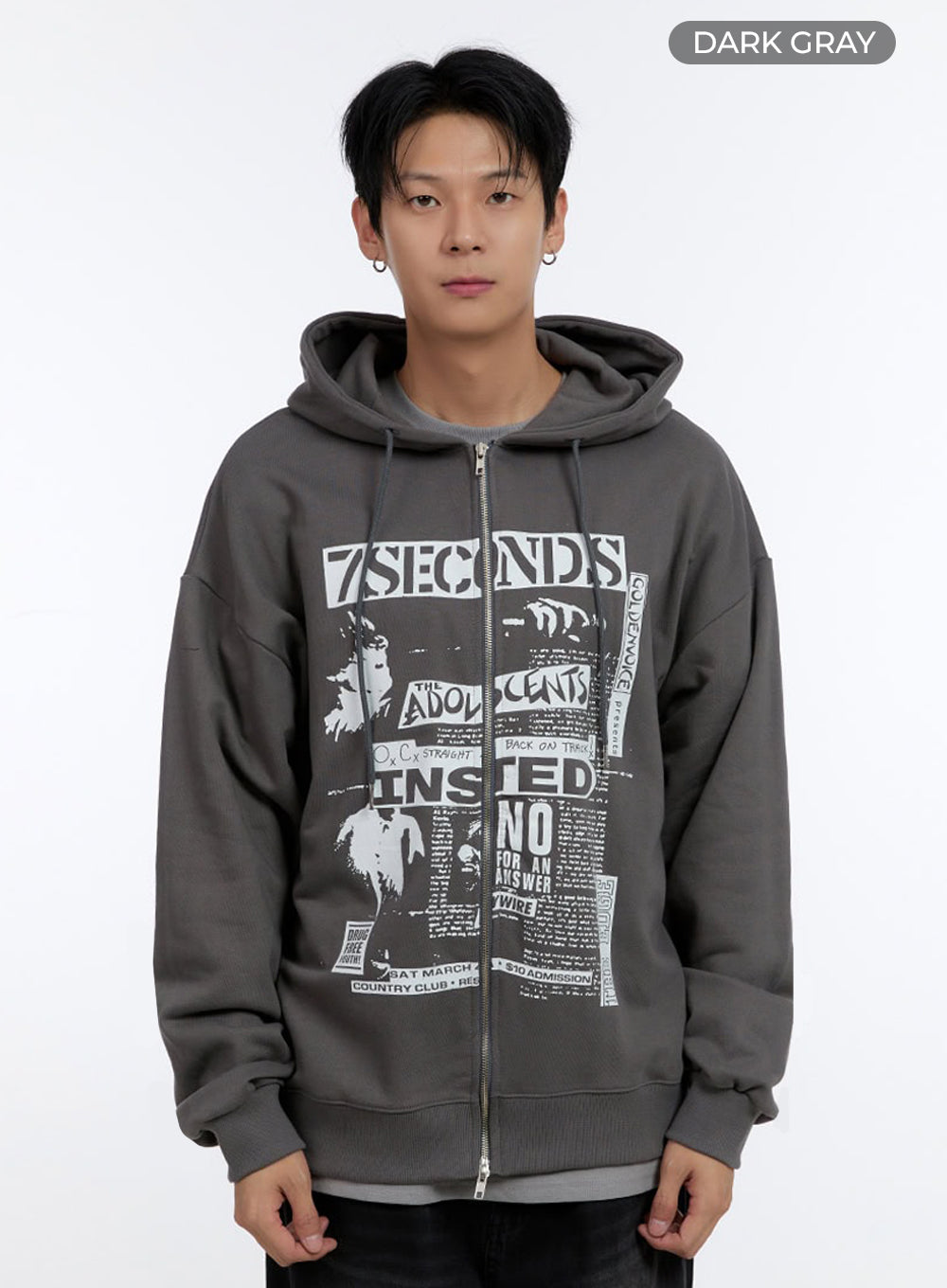 Men's Graphic Print Oversized Zip-Up Hoodie IO428