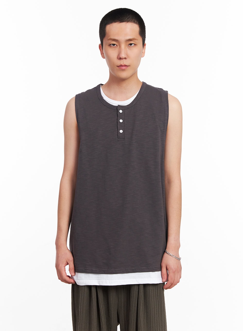 Men's Layered Henley Tank IU512