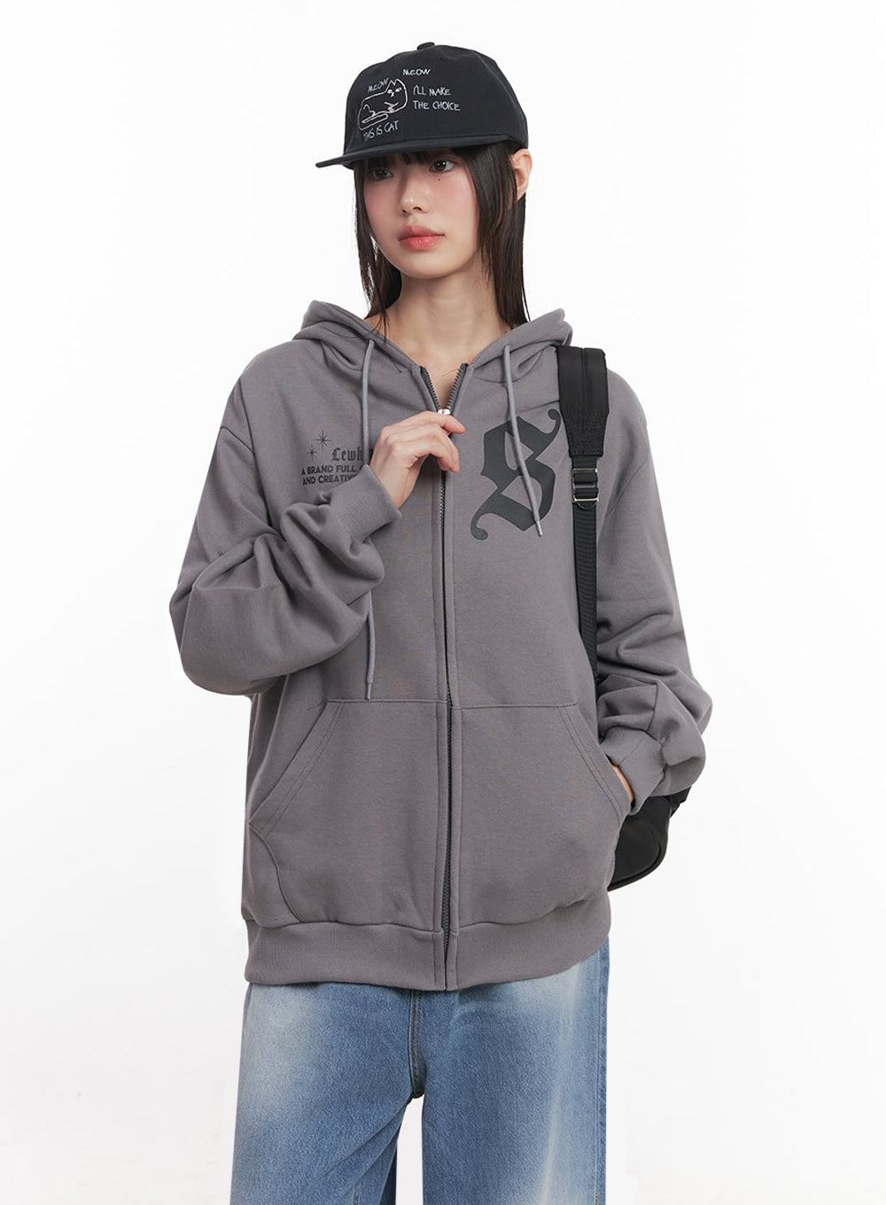 Graphic Oversize Zip-Up Hooded Jacket IM528