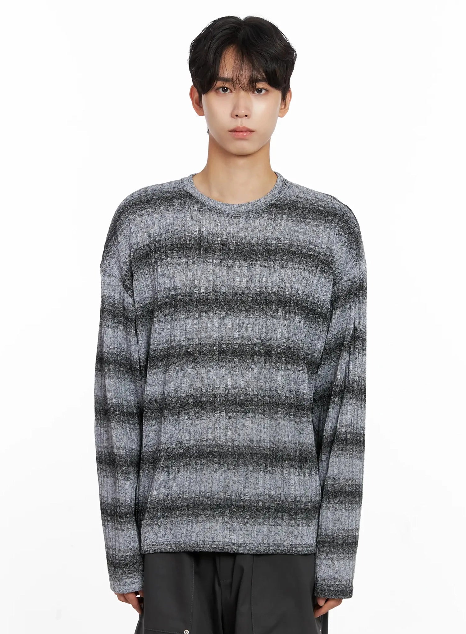 Men's Ribbed Striped Long Sleeve Shirt IO516