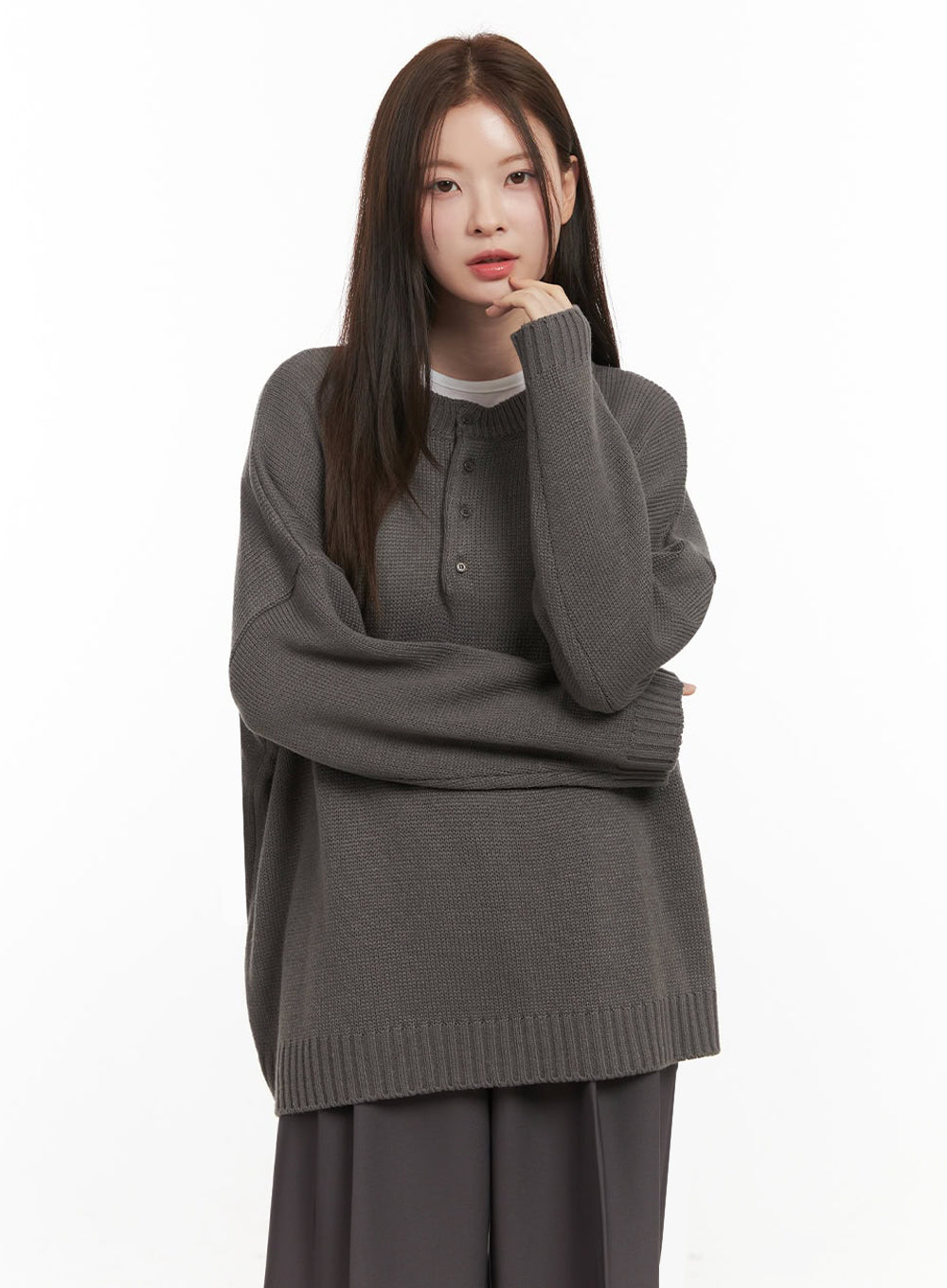 Oversized Half-Button Sweater IJ527