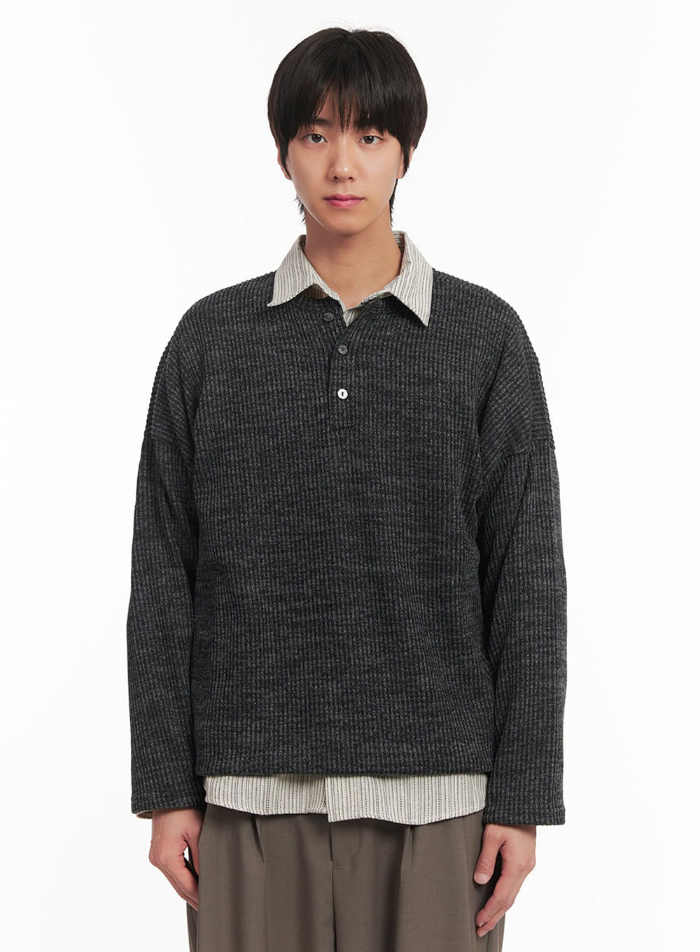 Men's Ribbed Buttoned Long-Sleeve Shirt IA510