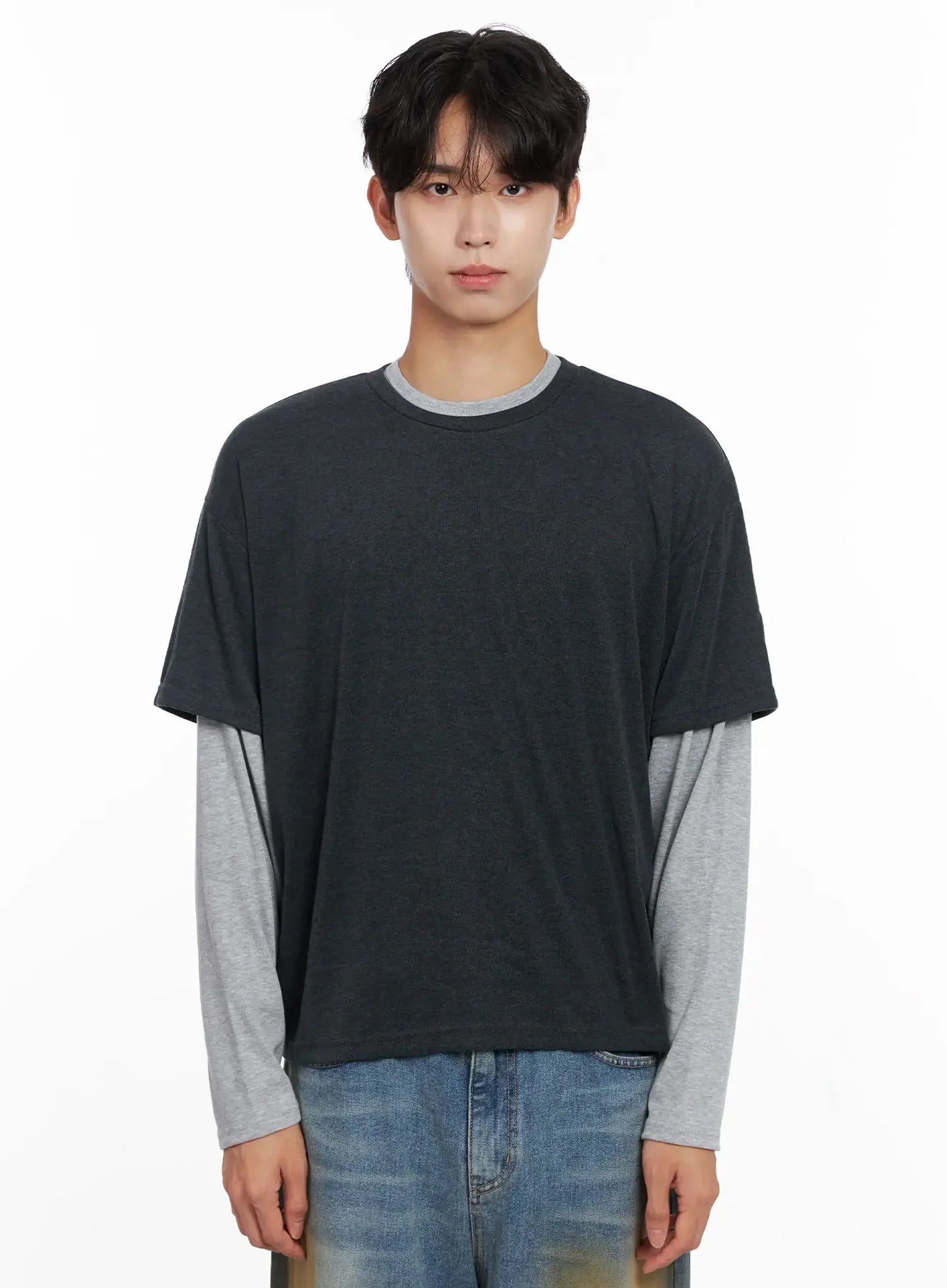 Men's Layered Semi-Crop T-Shirt IO516