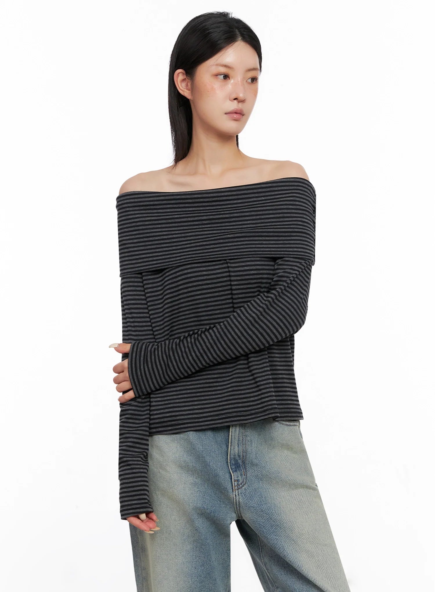 Striped Off Shoulder Top IS508