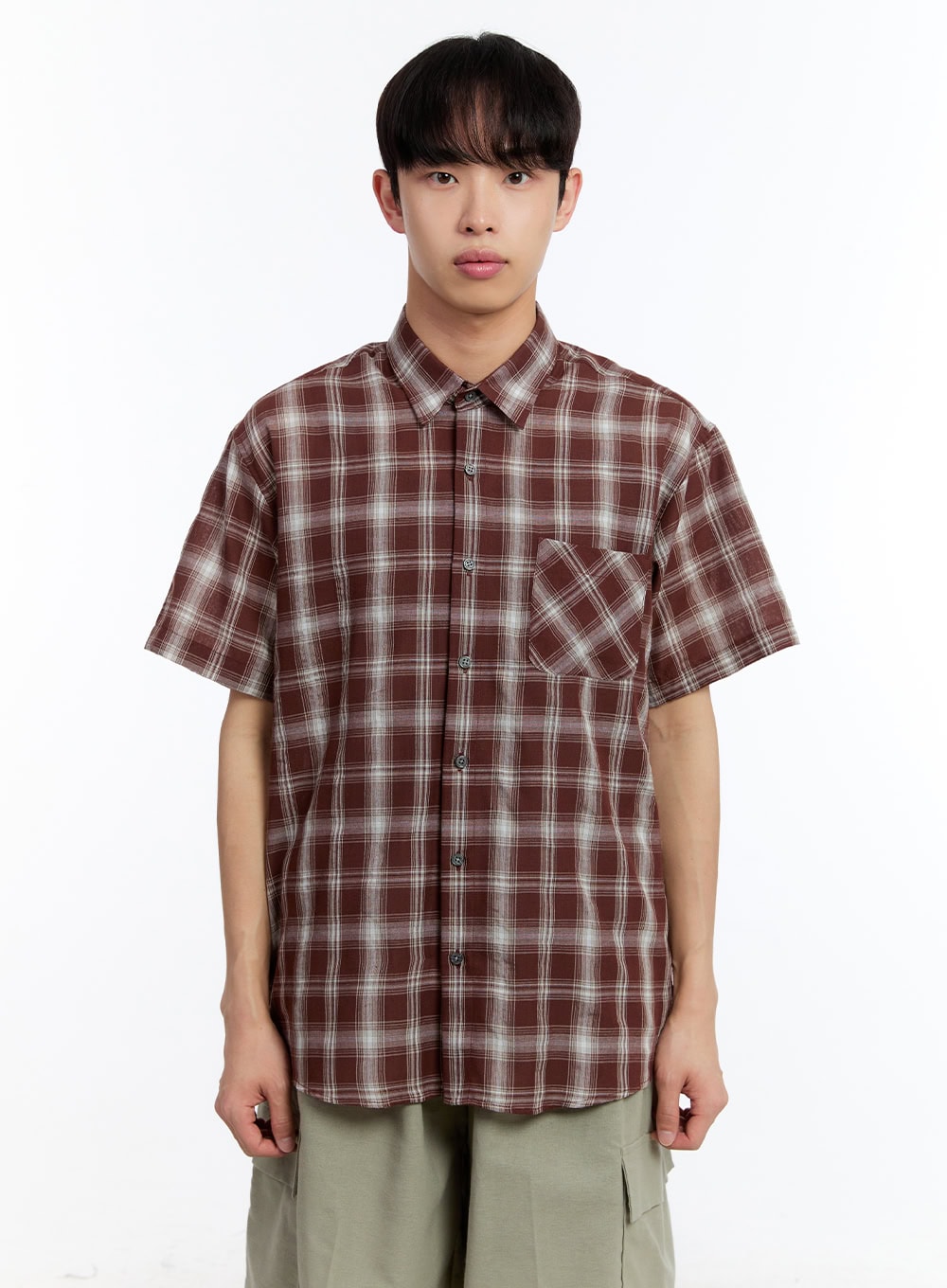 Men's Check Collared Short-Sleeve Shirt IY530