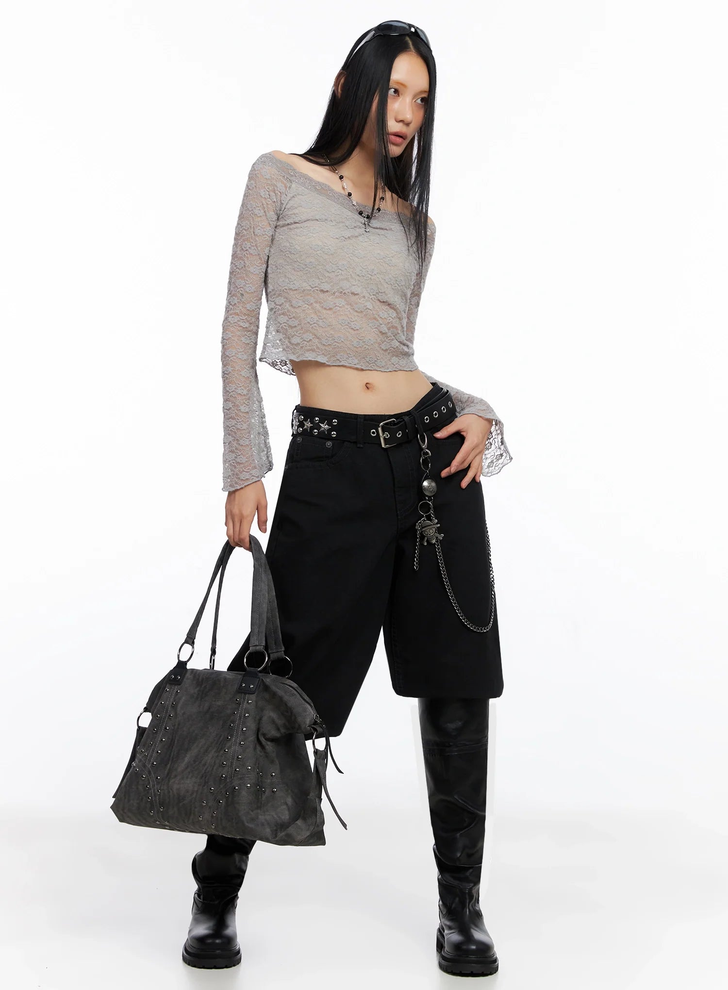 Off-Shoulder Lace Crop Top CO516