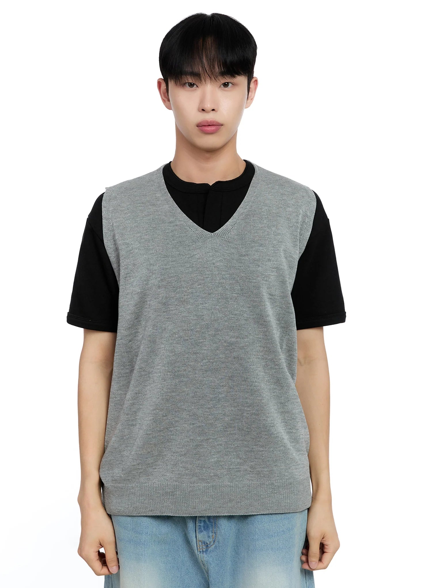 Men's Linen V-Neck Knit Vest IG520