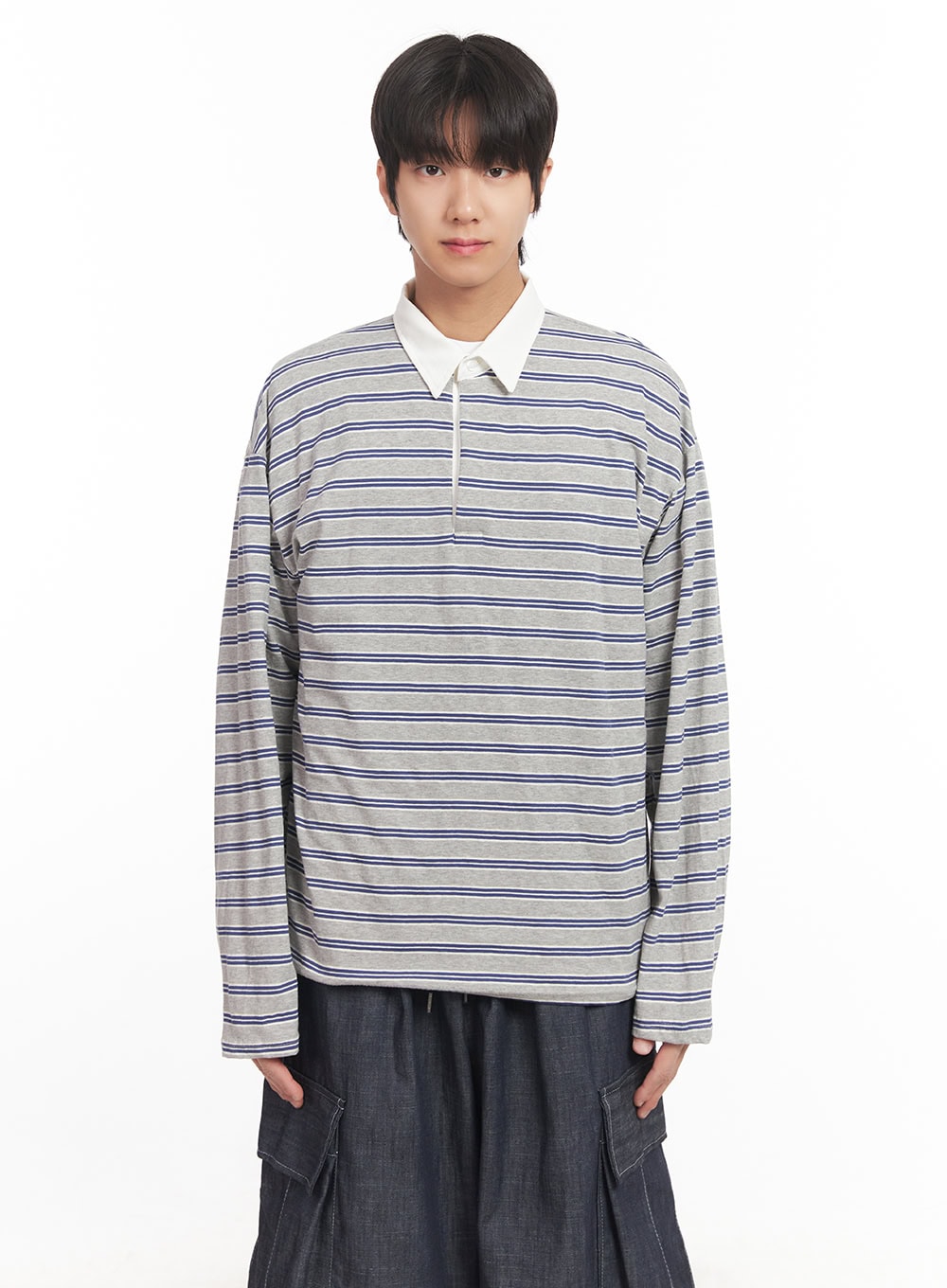 Men's Striped Long Sleeve Polo Shirt IA511