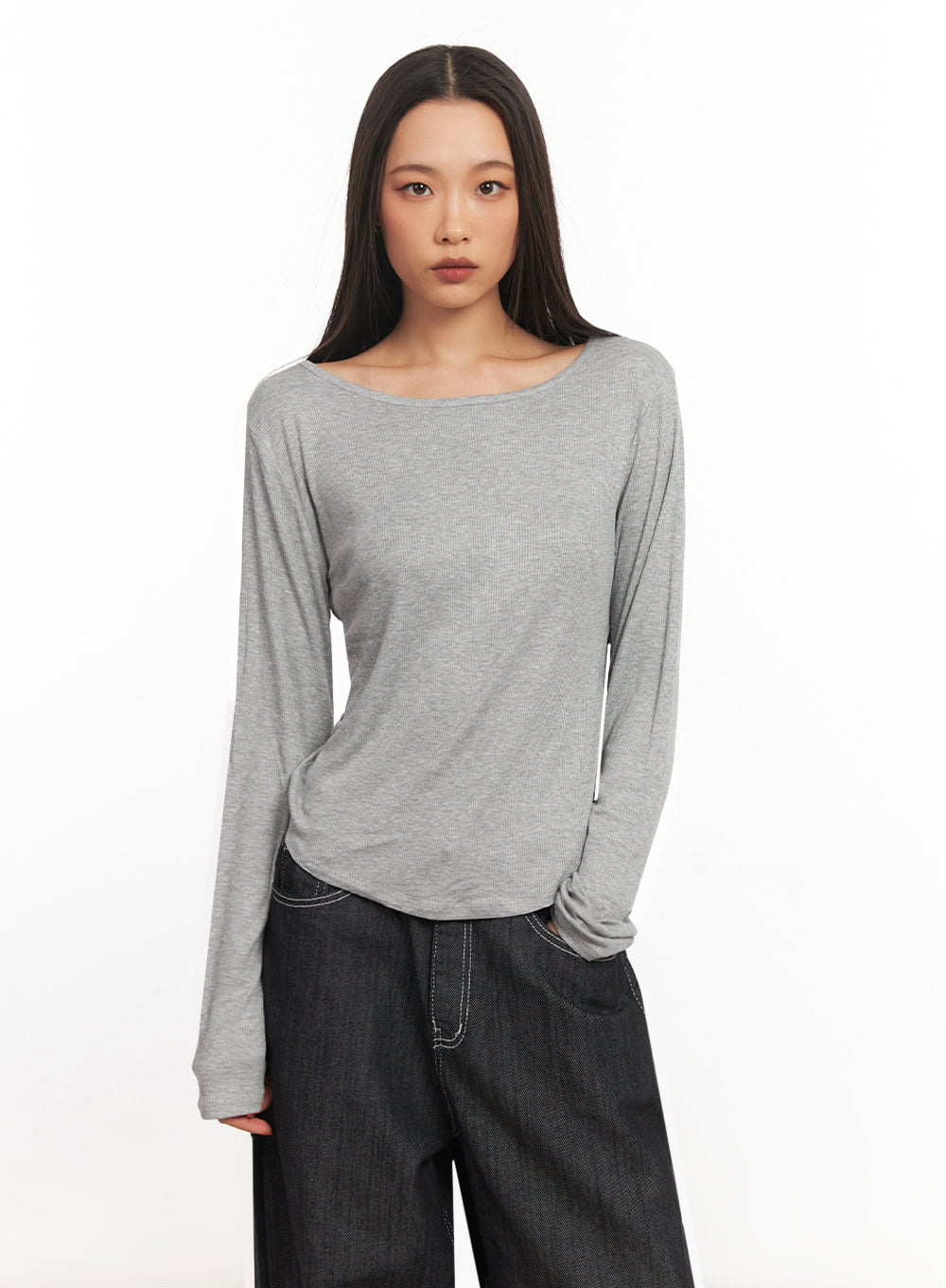 Ribbed Relaxed Long Sleeve Top IA504