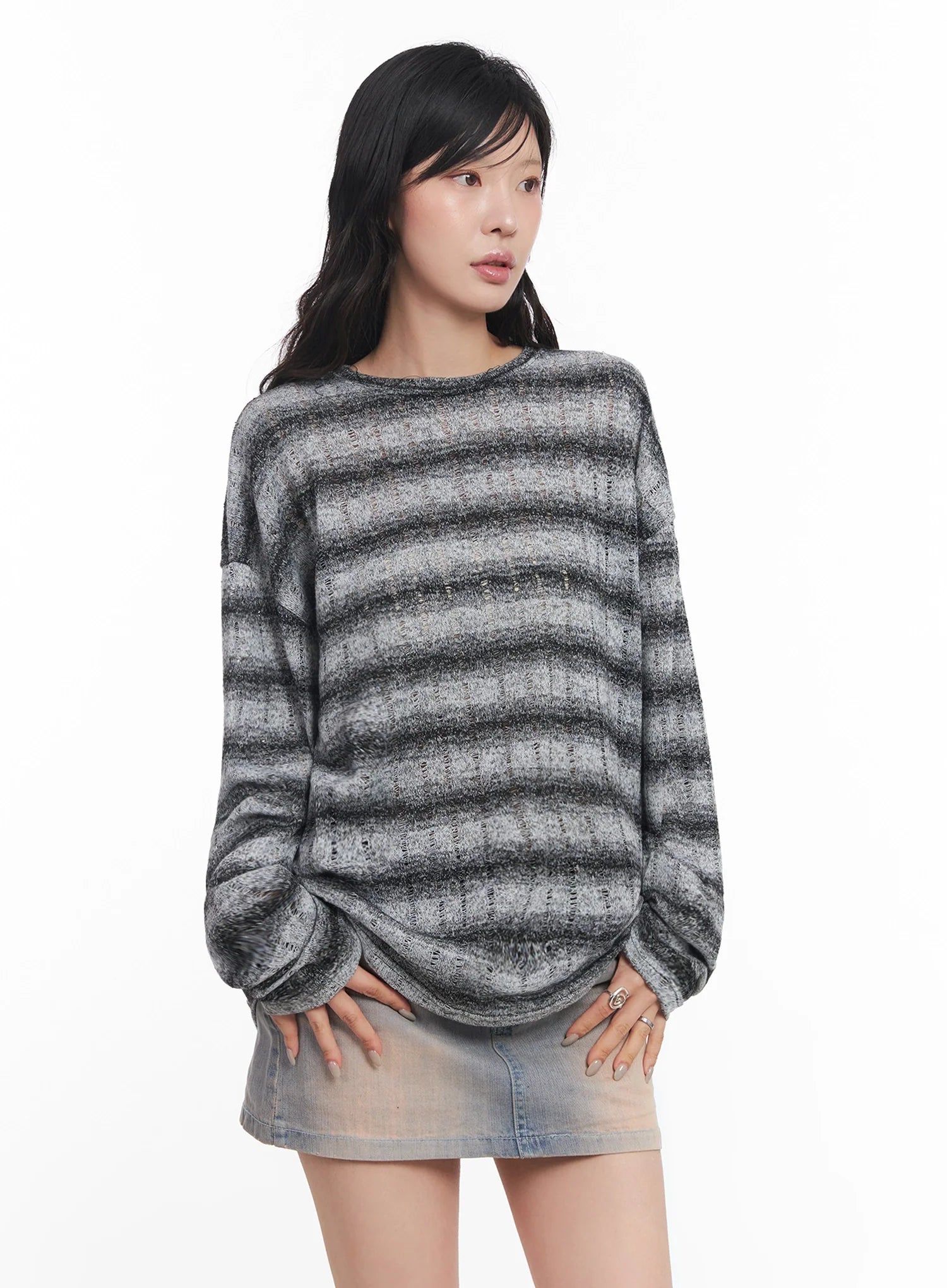 Striped Knit Long-Sleeve Pullover IC503