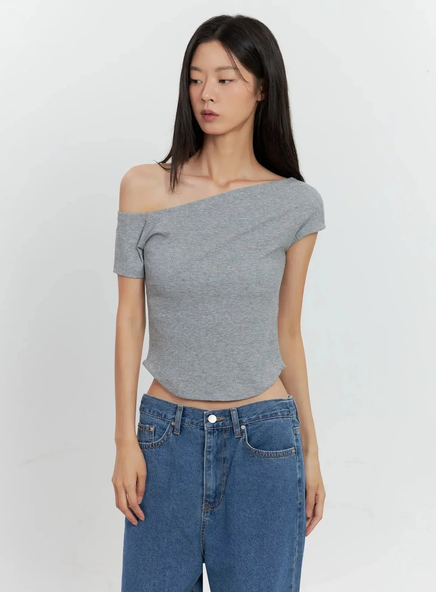 Asymmetric Ribbed Short-Sleeve IL528