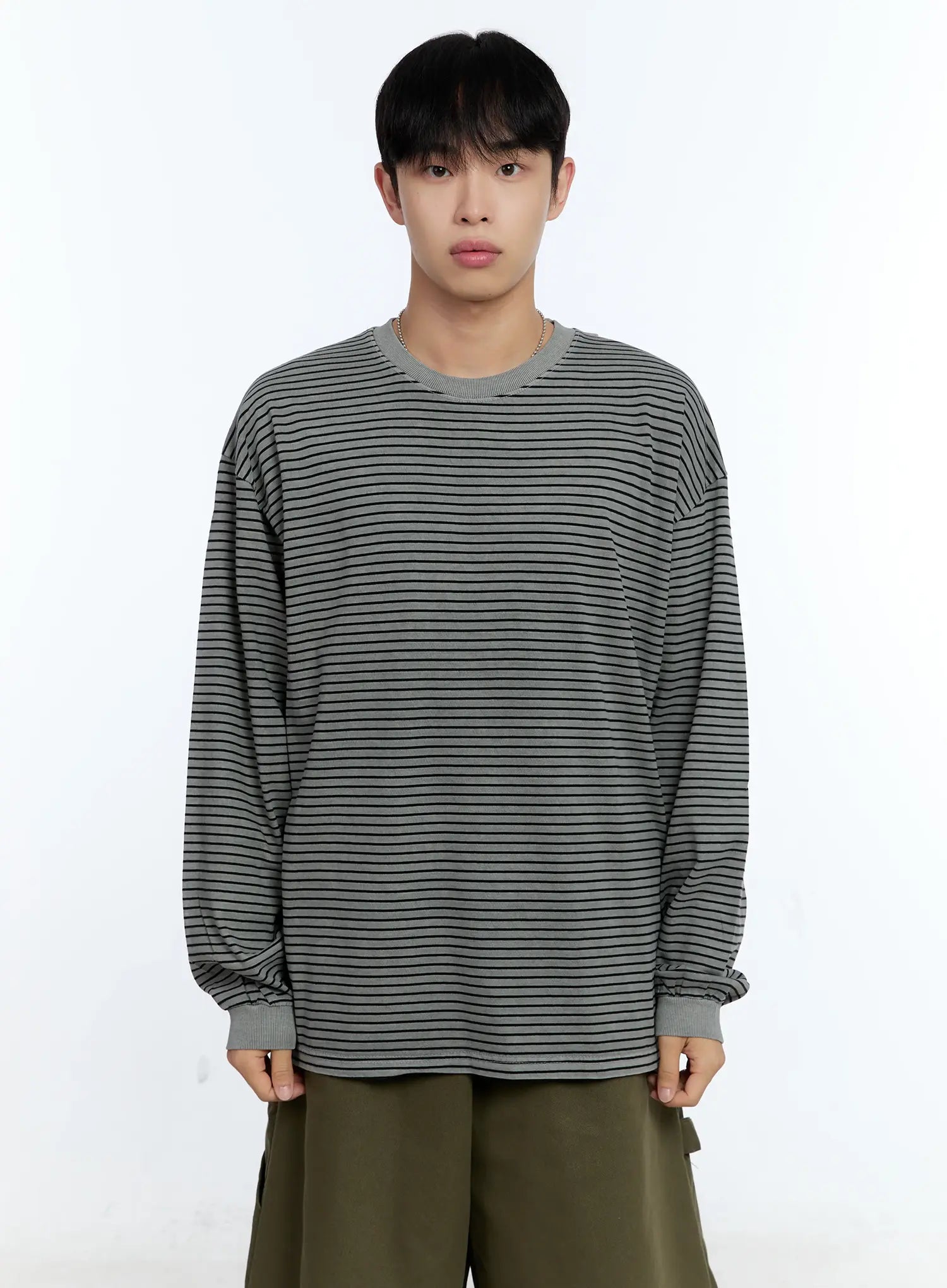Men's Striped Crewneck Long Sleeve T-Shirt IG519