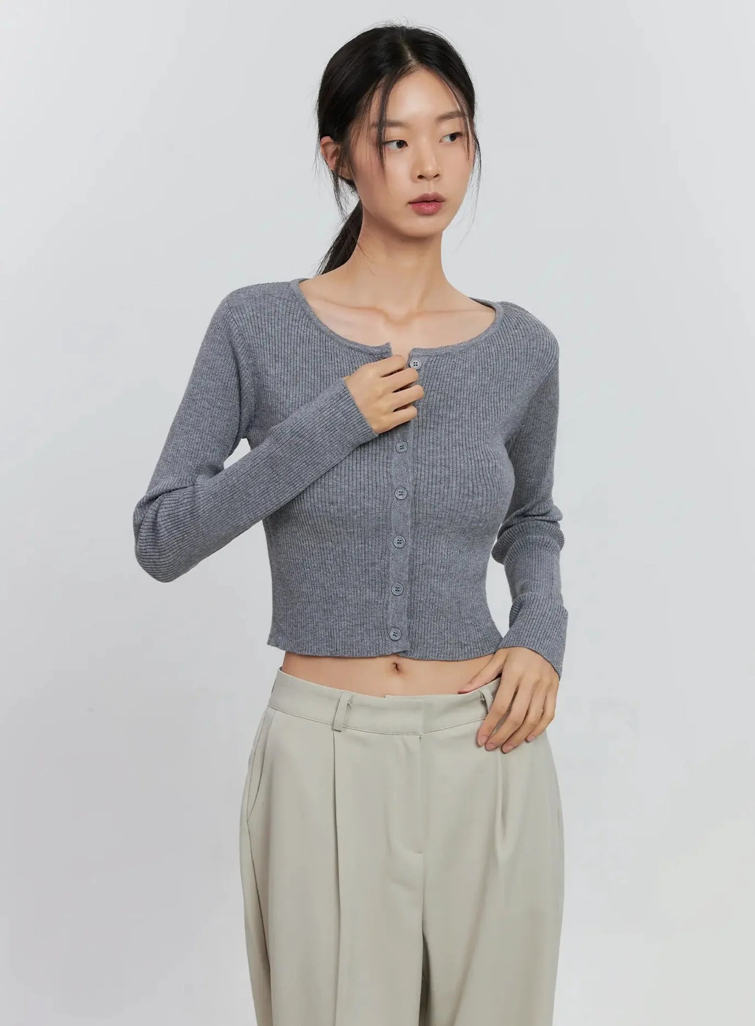 Ribbed Button-Up Cardigan IS516