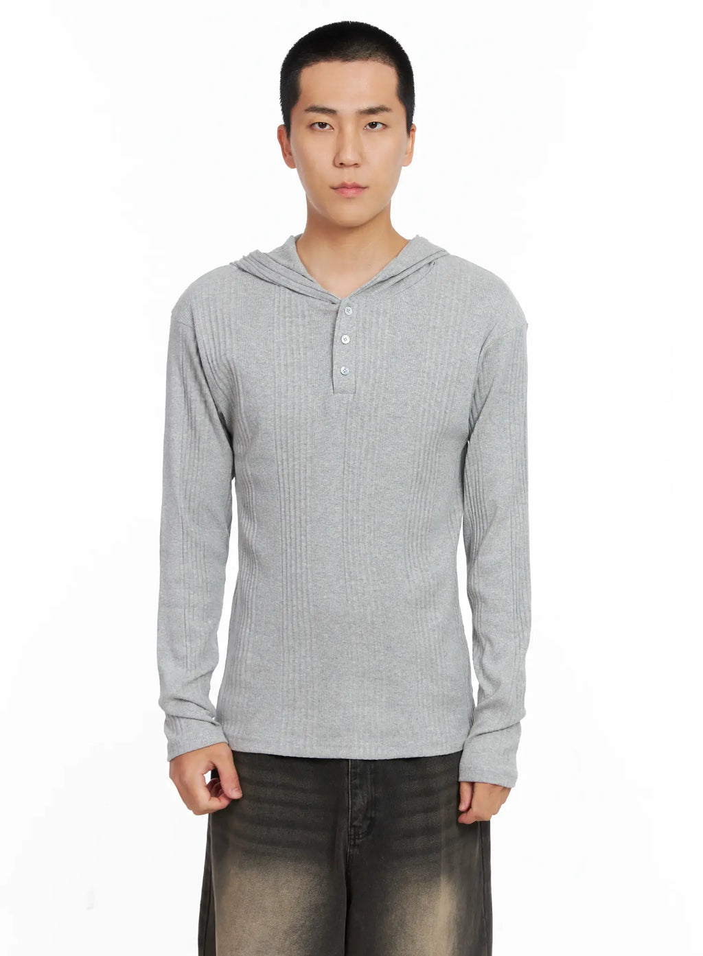 Men's Henley Neck Long Sleeve Hoodie IS502
