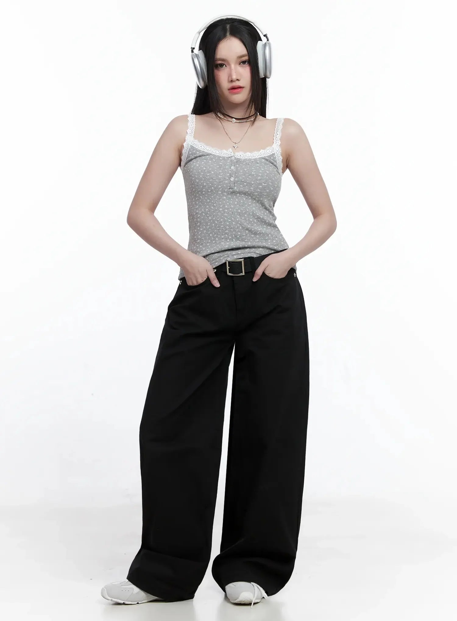 Flower Lace-Trim Tank Top IS525