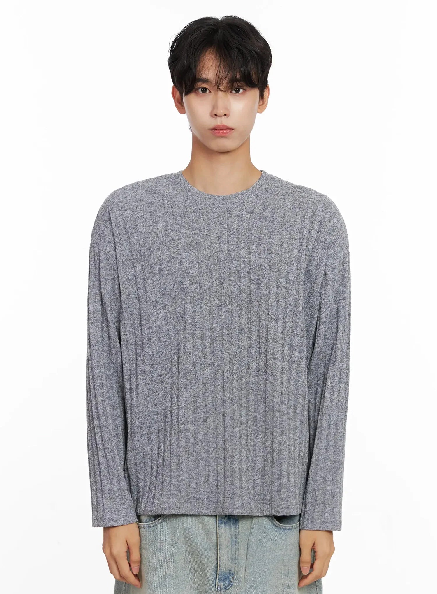 Men's Ribbed Knit Long Sleeve Shirt IO516