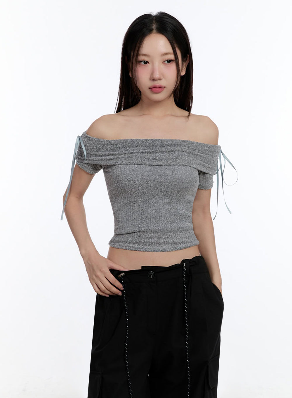 Ribbon Off-Shoulder Crop Top IU504