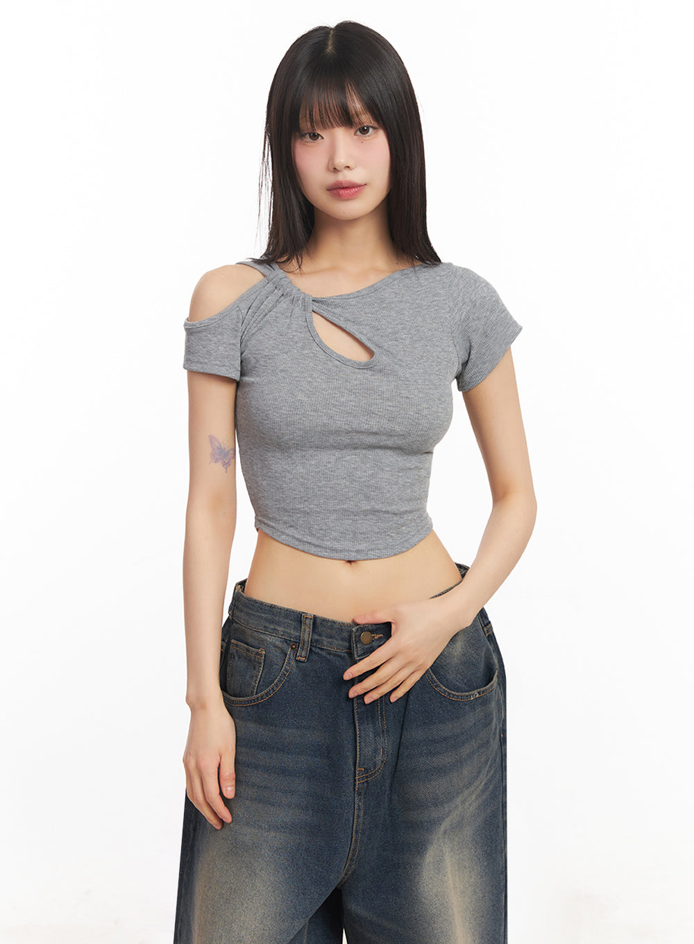 Asymmetric Cut-Out Crop Top IY502