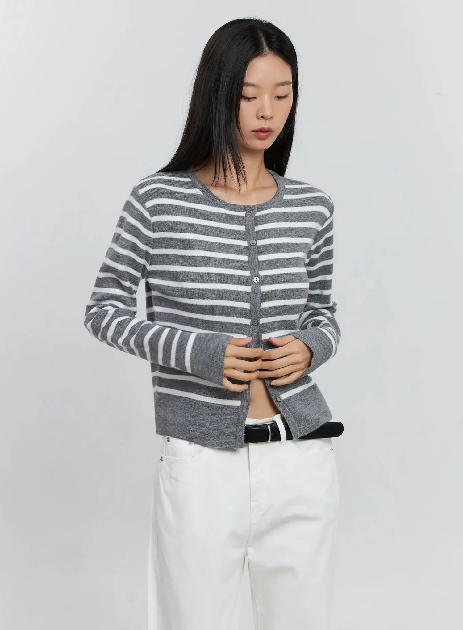 Striped Button-Up Cardigan IS515