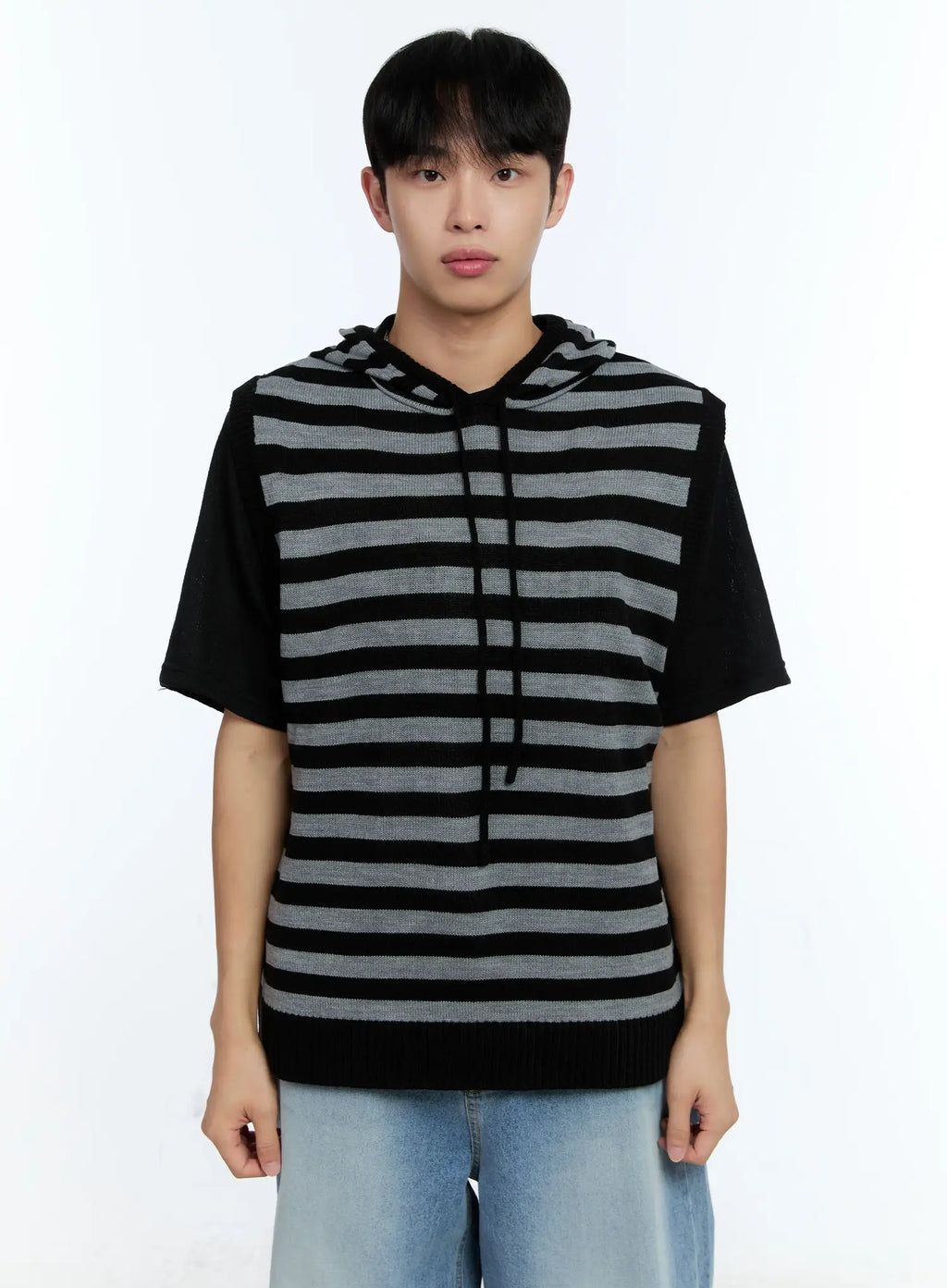 Men's Striped Knit Sleeveless Hoodie IG515
