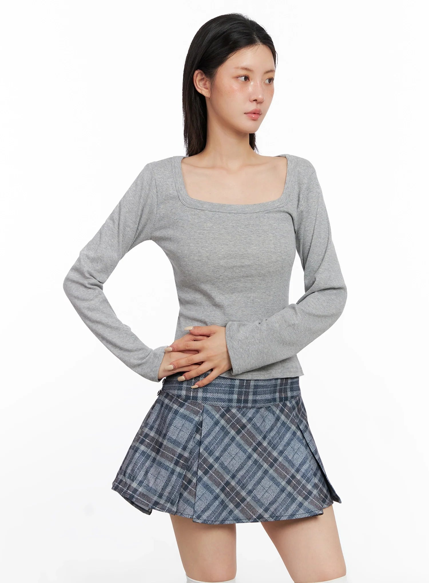 Wide Neck Fitted Long Sleeve Top IS508