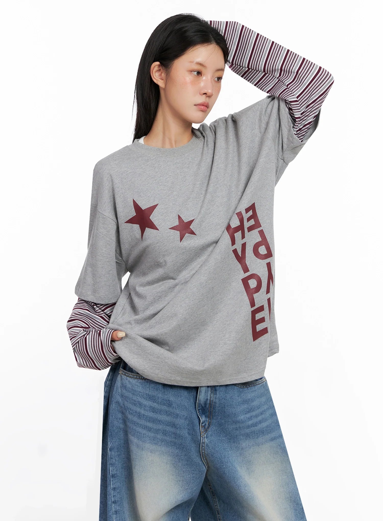 Layered Star Print Long Sleeve Tee IS515