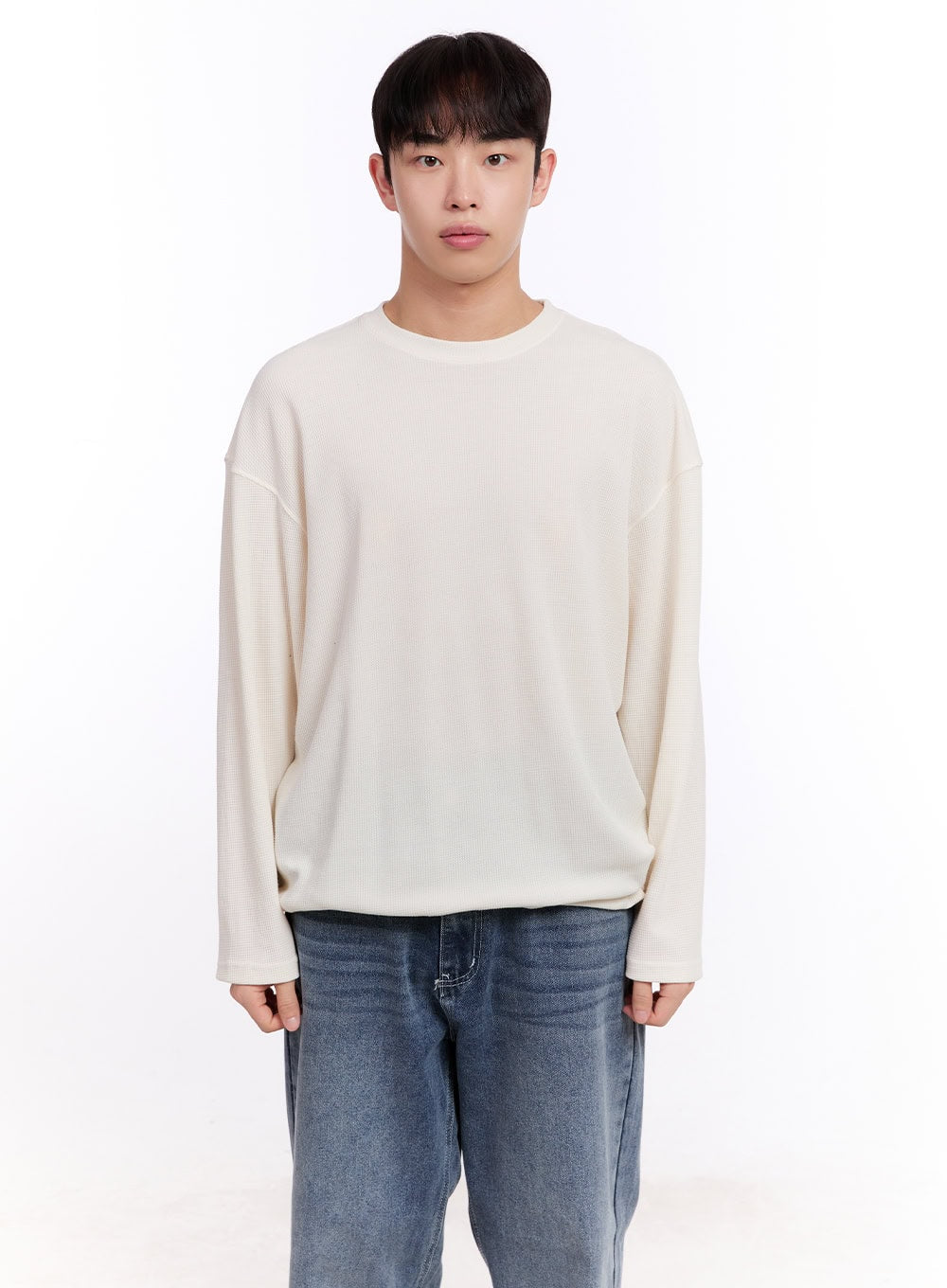 Men's Oversized Waffle-Knit Long Sleeve Tee IM512