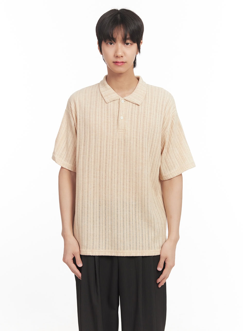 Men's Loose-Fit Collared Ribbed T-Shirt IA510