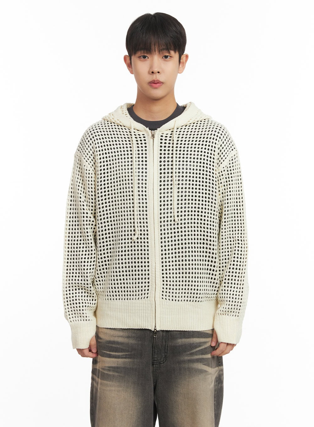 Men's Mesh Knit Hooded Zip-Up Jacket IM514