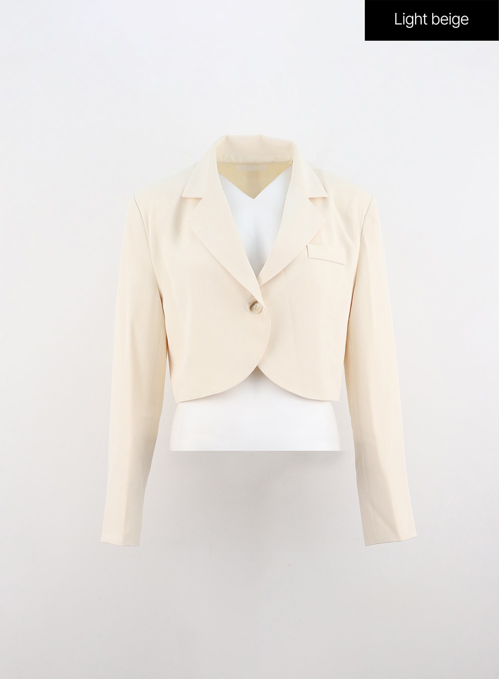 Solid Single Button Crop Jacket IO320