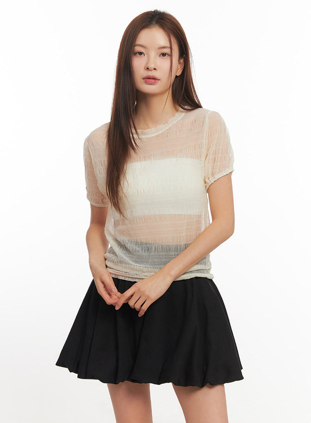 Layered Sheer Puffy Sleeve Top IM513