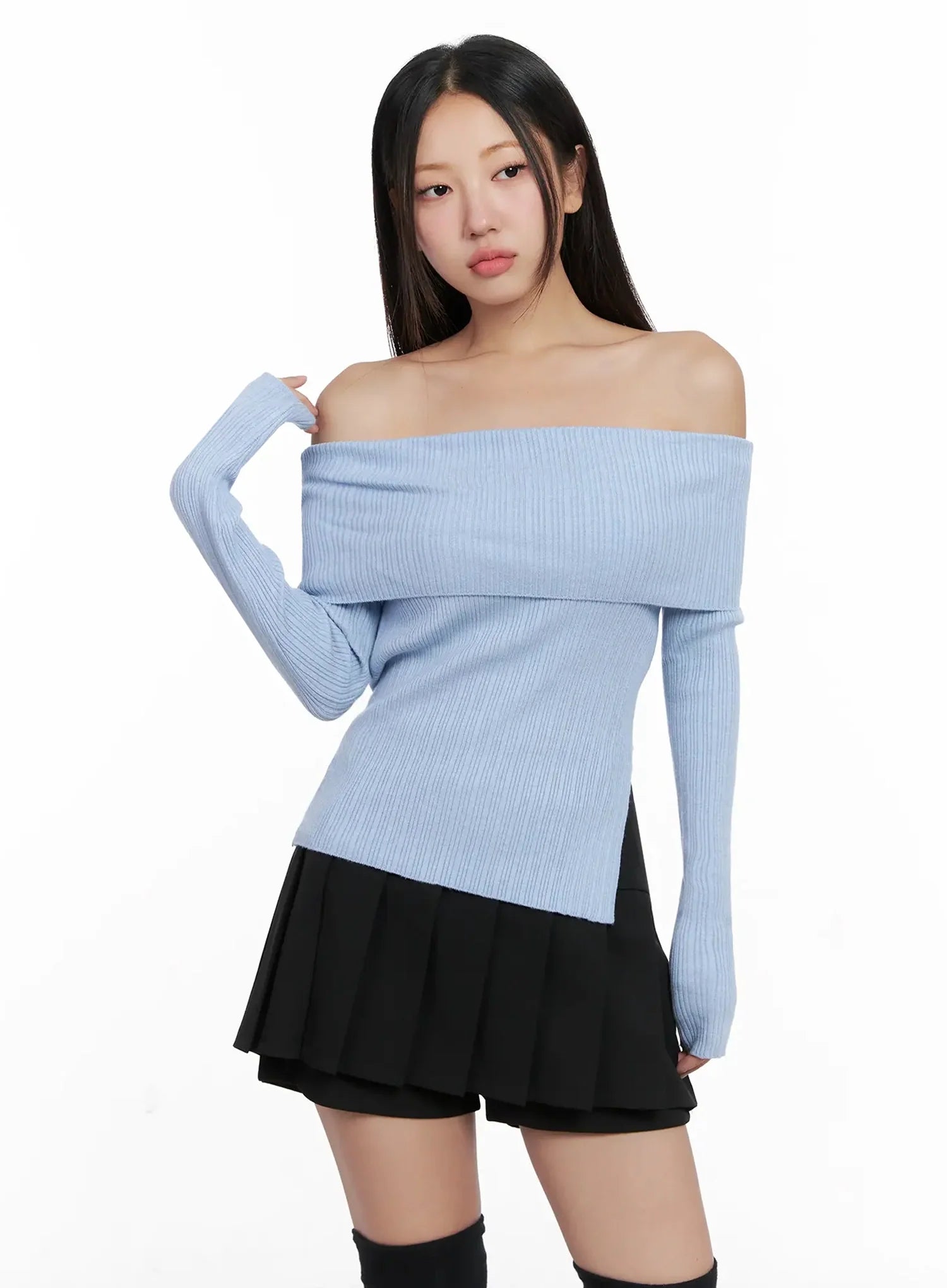 Ribbed Folded Off-Shoulder Top IG527