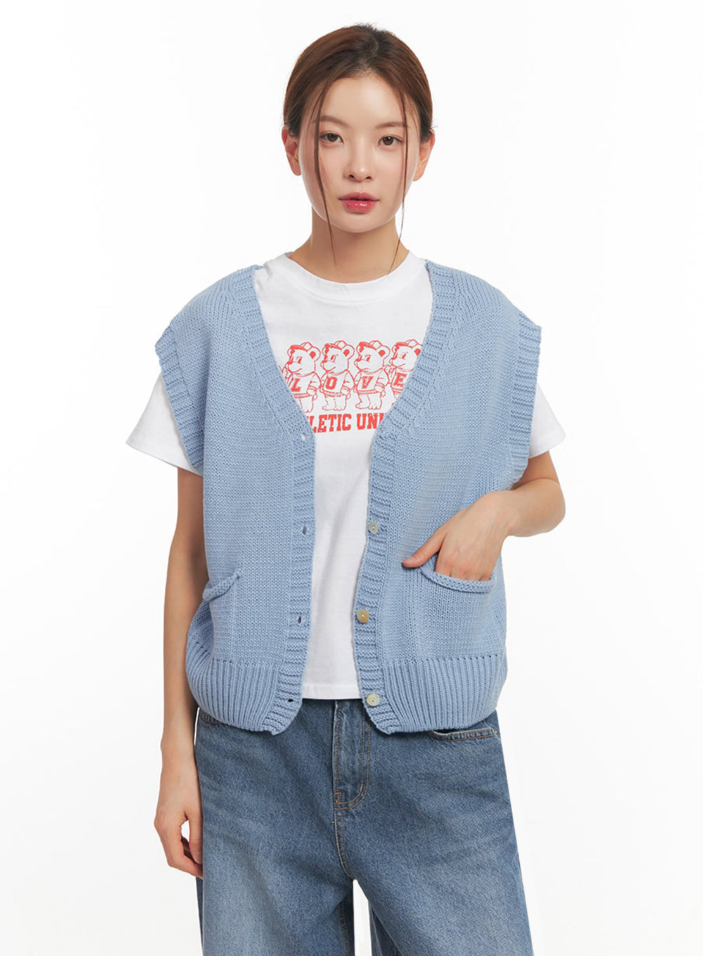 Buttoned V-Neck Sleeveless Sweater IM513