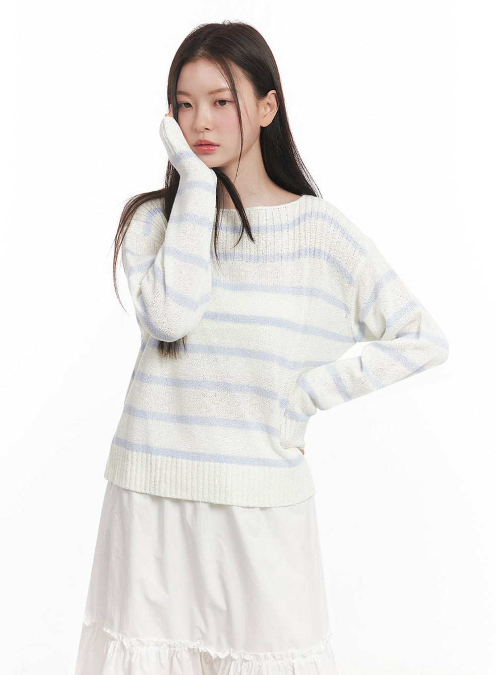 Stripe Boat-Neck Knit Sweater IY509