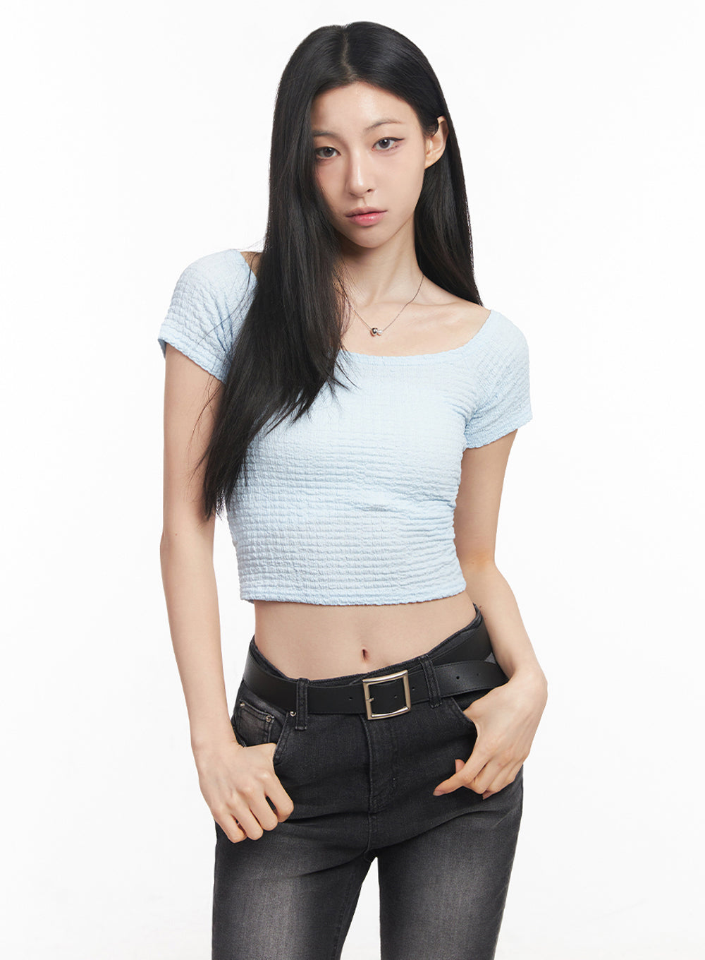 Off-Shoulder Boat-Neck Crop Top IY516