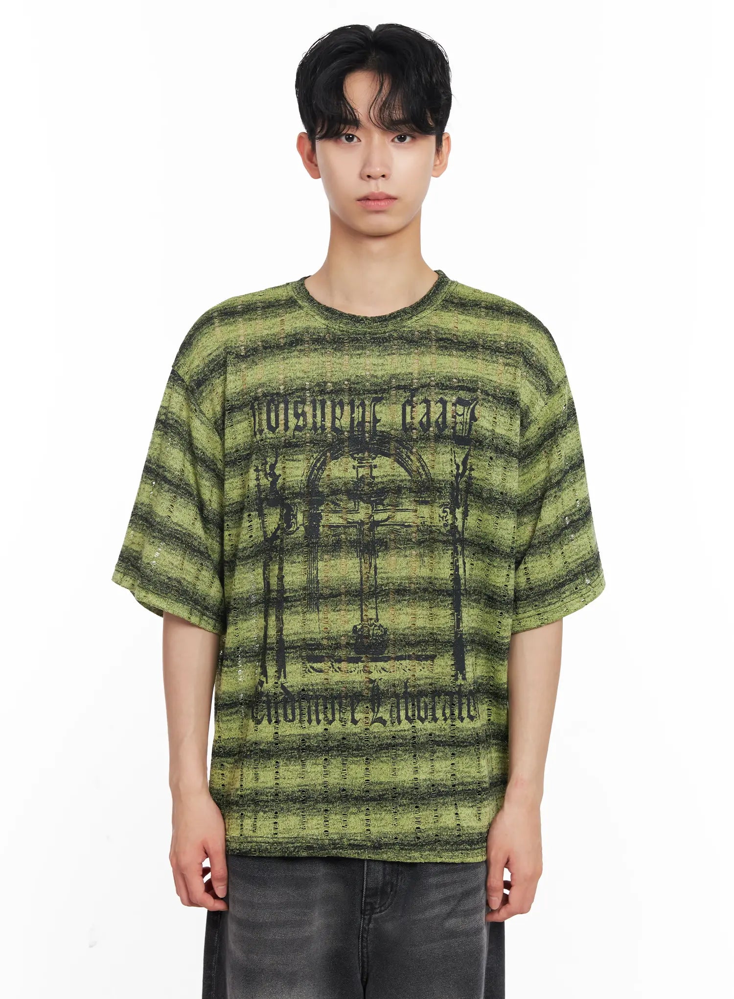 Men's Oversized Striped Graphic Tee IU526