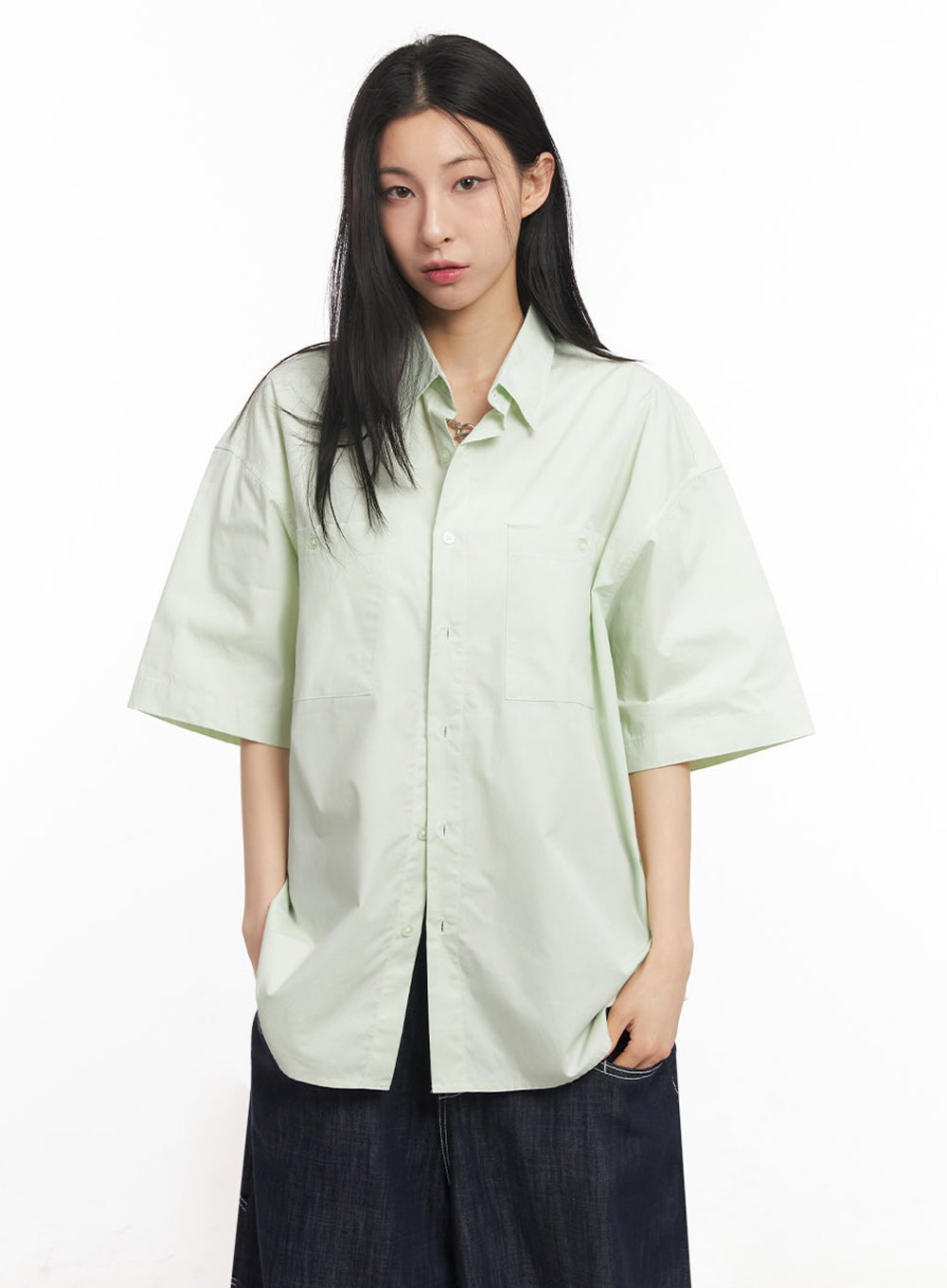 Cotton Collared Oversize Shirt IY529