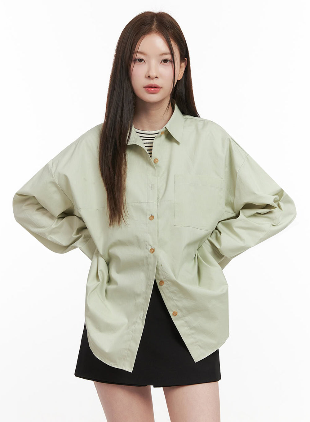 Collared Loose-Fit Button-Down Shirt IJ527