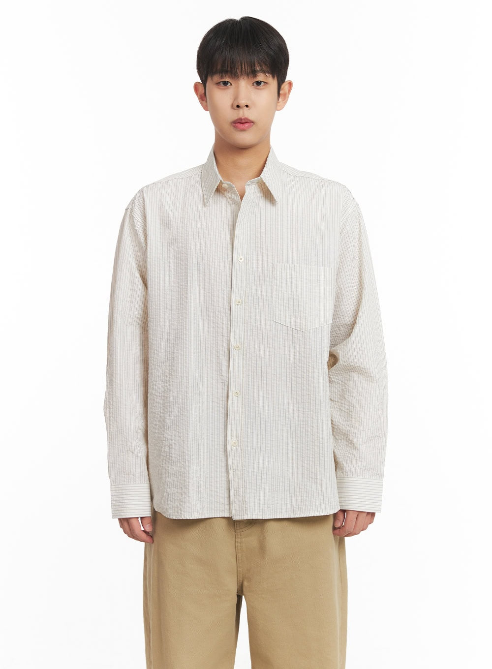 Men's Oversized Stripe Collared Shirt IM514