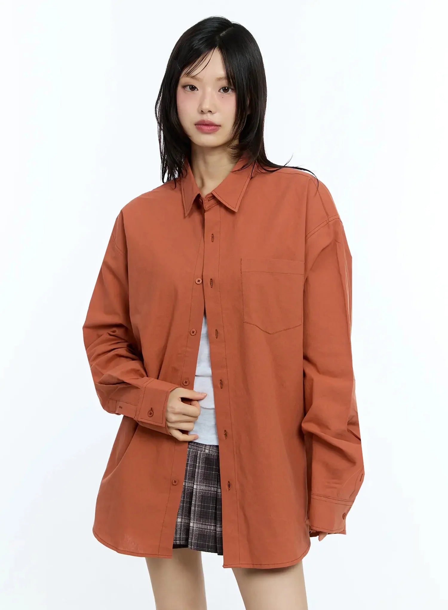 Oversized Solid Collared Shirt IU524
