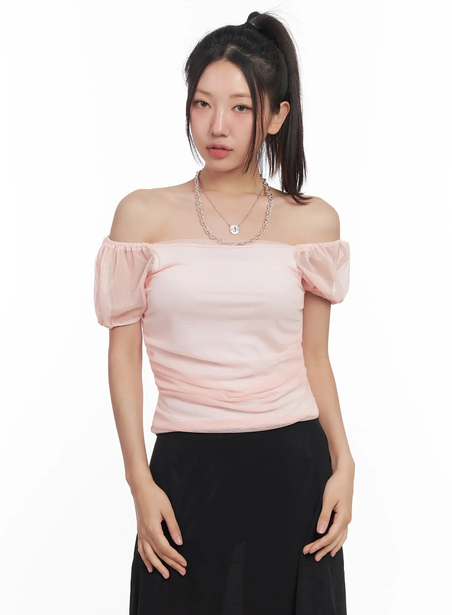 Sheer Puff-Sleeve Crop Top IU509